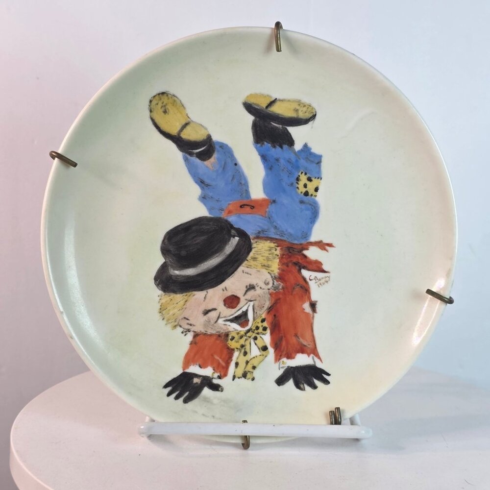 Vintage 1964 Barry Leighton Jones Original Signed Hand Painted Clown Ceramic Pla